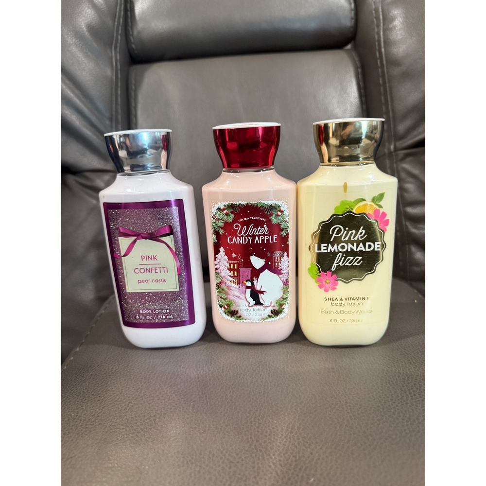 Bath & Body Works Lot of‎ 3 Body Lotions Pink Confetti Winter Candy Apple